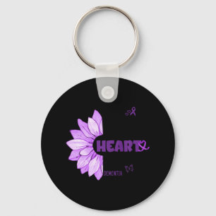 Purple Flower Heart Heimer's Dementia Awareness Keychain