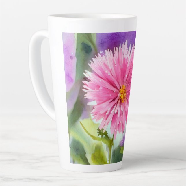 Purple Flower Latte Mug (Left Angle)