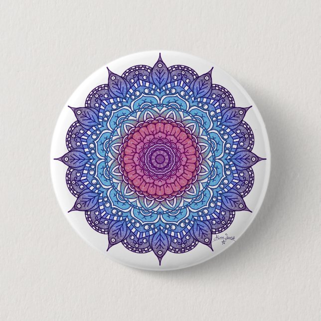 Purple Flower Leaf Mandala 2 Inch Round Button (Front)