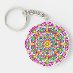 Purple Flower Mandala Boho Keychain