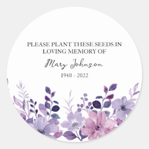 Purple flower Memorial Funeral Seed Packet Classic Round Sticker