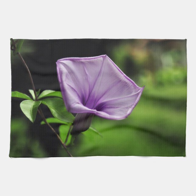 Purple Flower on Green Background Kitchen Towel (Horizontal)