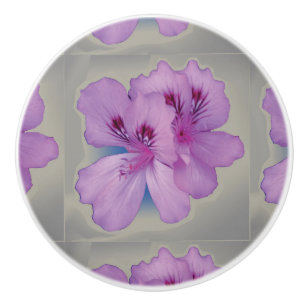 Purple Flower on Silver Grey Ceramic Pull Knob