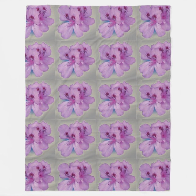 Purple Flower on Silver Grey Fleece Blanket (Front)