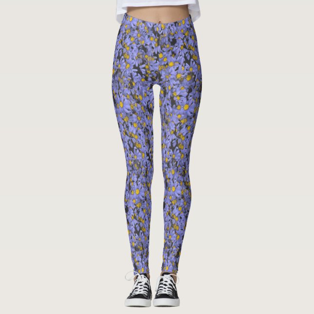Purple Flower Pattern Modern Stylish Active Leggings (Front)