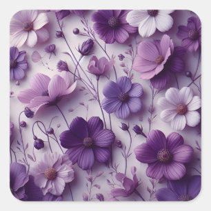 Purple Flower Pattern on a White Background Square Sticker