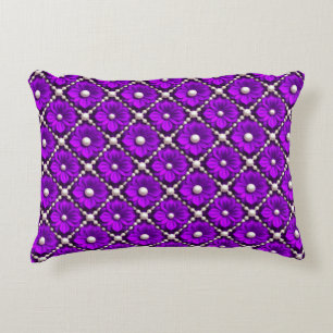 Purple Flower Pattern With Pearl Beads Accent Pillow
