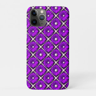 Purple Flower Pattern With Pearl Beads iPhone 11 Pro Case