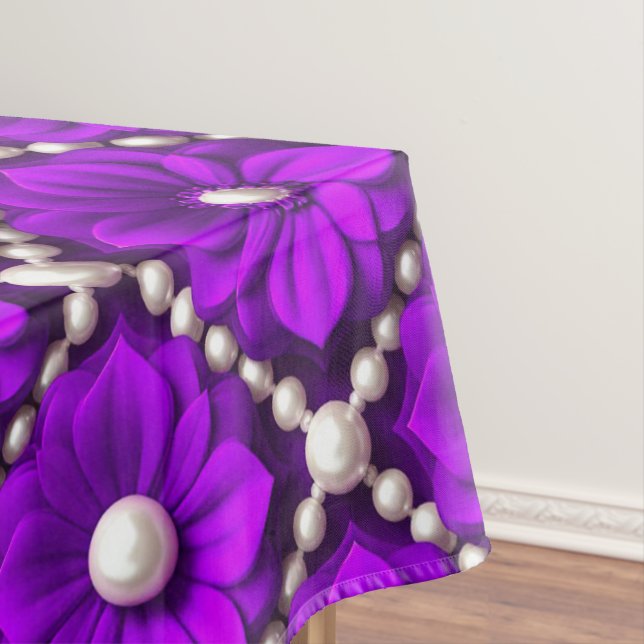 Purple Flower Pattern With Pearl Beads Tablecloth (In Situ)