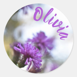 Purple Flower Personalized Garden Photography Classic Round Sticker