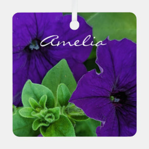 Purple Flower Photo Bible Verse Positive Thinking Metal Ornament