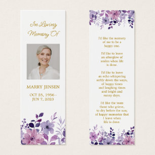 Purple Flower Photo Funeral Memorial Bookmark
