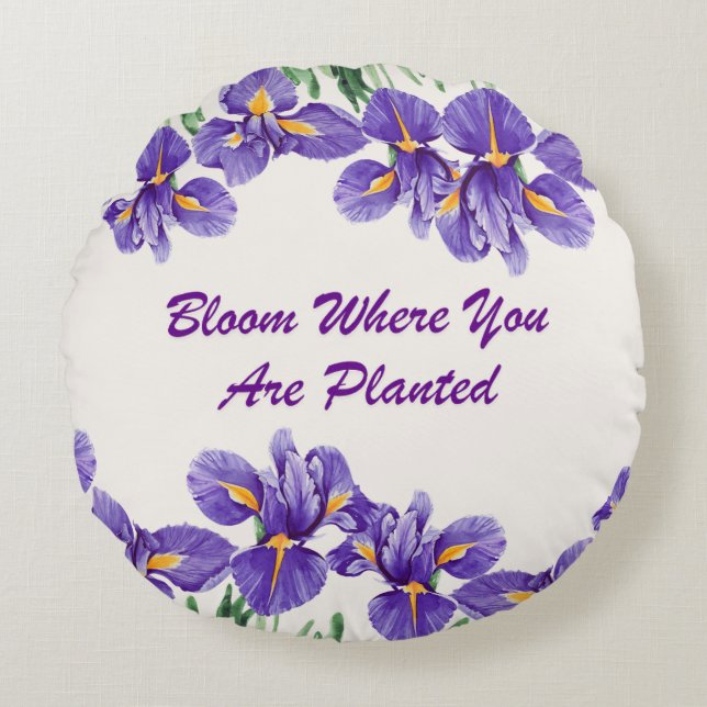 Purple Flower Planted  Round Pillow (Front)