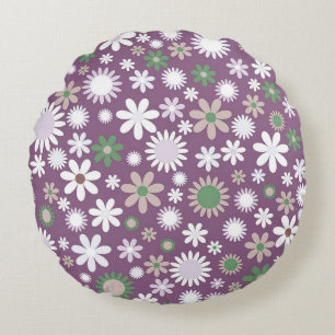 Purple Flower Power Round Pillow