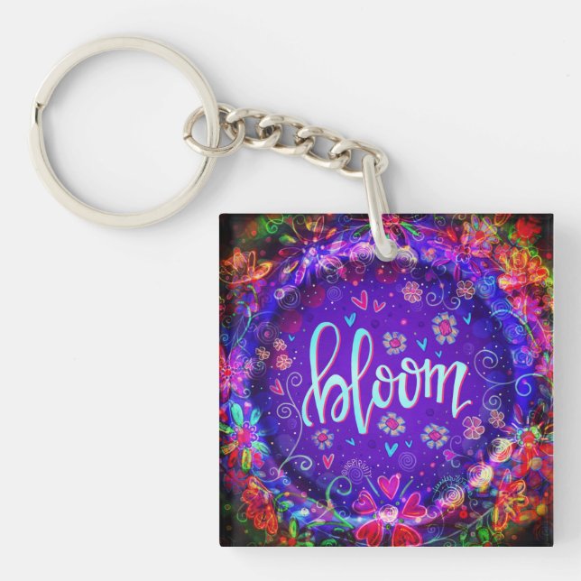 Purple Flower Pretty Inspiring Bloom Inspirivity Keychain (Front)