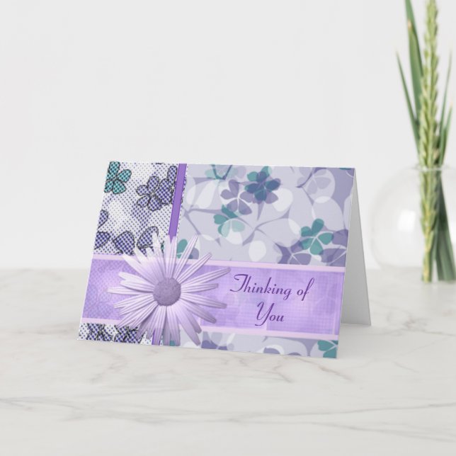 Purple flower print Thinking of you Card (Front)