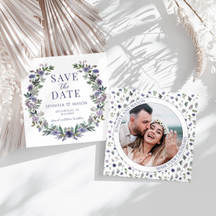 Purple flower Save the Date photo invitation