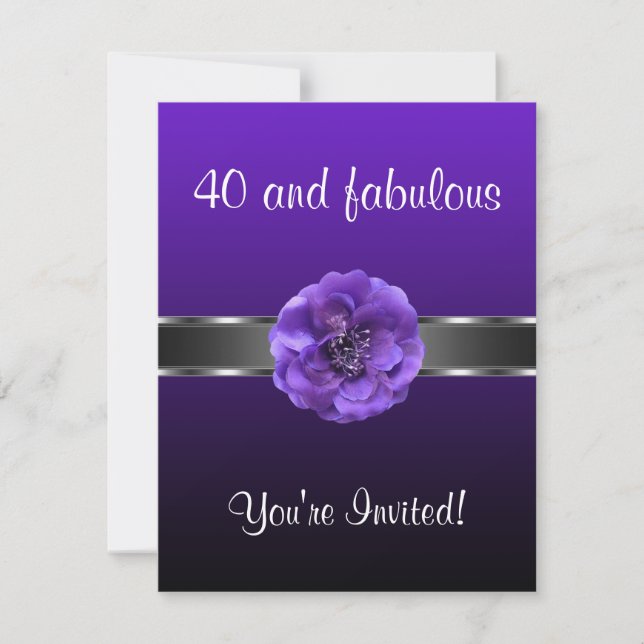 Purple Flower Silver Fabulous 40th Invitation (Front)