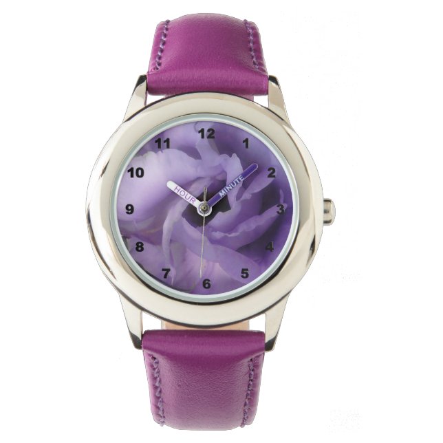 Purple Flower Stainless Steel Purple Wrist Watch (Front)