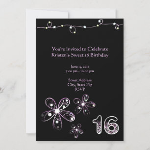 Purple Flower Sweet 16 Birthday Invitation