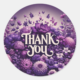 Purple Flower Theme Thank You Stickers