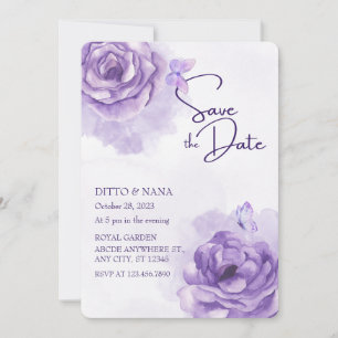 Purple flower watercolor wedding  invitation