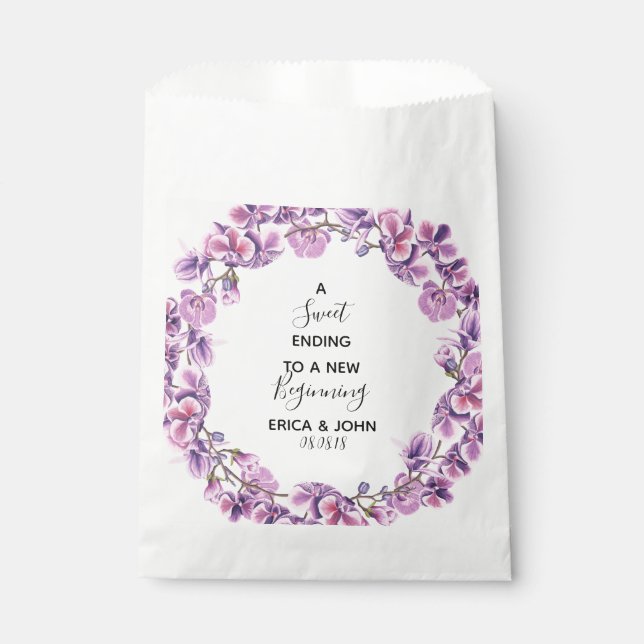 purple flower Wedding Favour Bag Sweet Ending (Front)