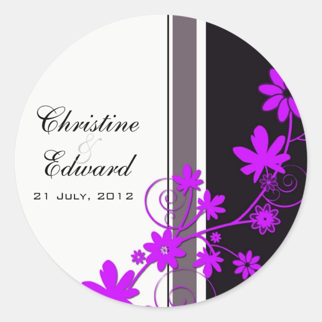 Purple Flower Wedding Sticker (Front)