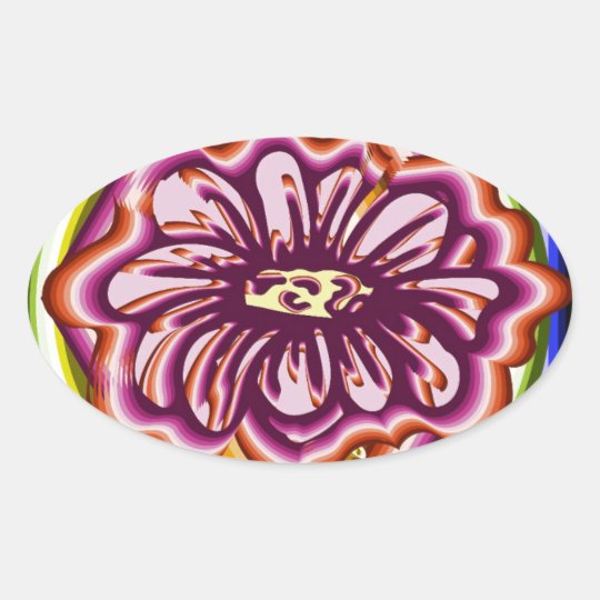 Purple flower with geometric shapes oval sticker