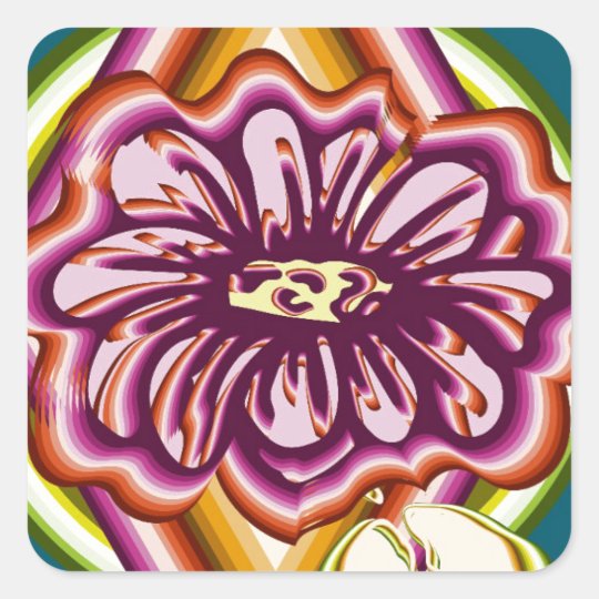 Purple flower with geometric shapes square sticker