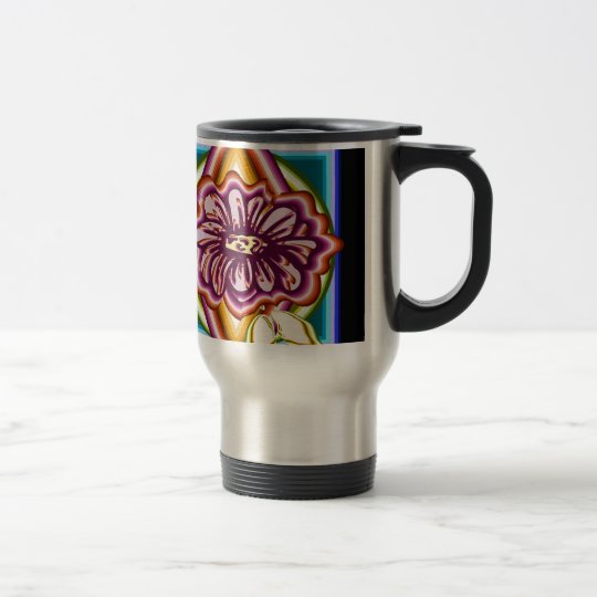 Purple flower with geometric shapes travel mug