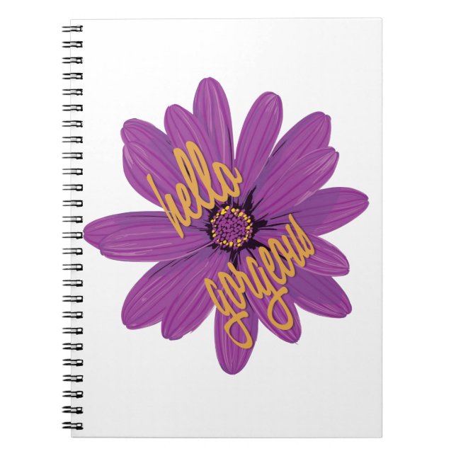Purple Flower with Orange Hello Gorgeous Notebook (Front)