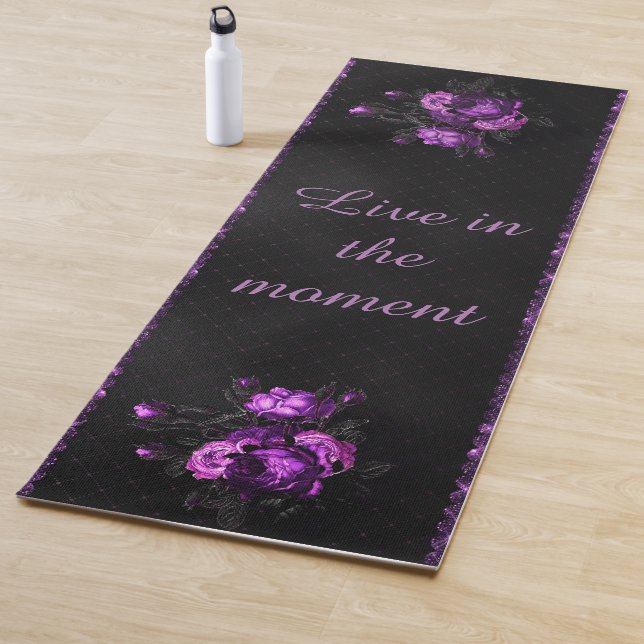 Purple Flower with Personalized Quote Yoga Mat (In Situ)