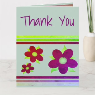 Purple Flowered And Stripe Thank You Note Card