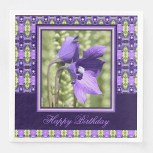 Purple Flowered Happy Birthday Dinner Napkins