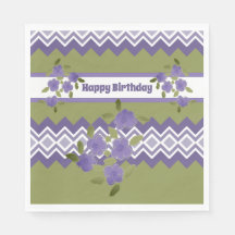 Purple Flowered Happy Birthday Paper Napkins