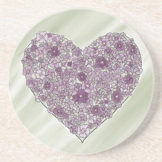 Purple flowered heart round coaster