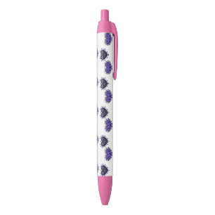 Purple Flowered Hearts Black Ink Pen