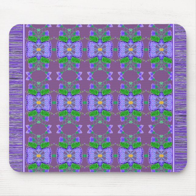 Purple Flowered Patterned Mouse Rug Pad (Front)