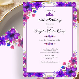 Purple Flowers 18th Birthday Debut Invitation