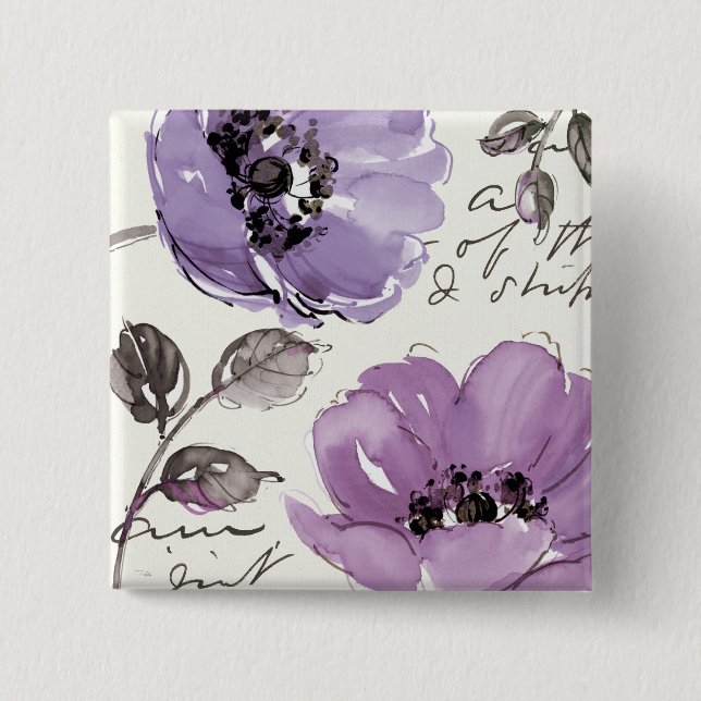 Purple Flowers 2 Inch Square Button (Front)