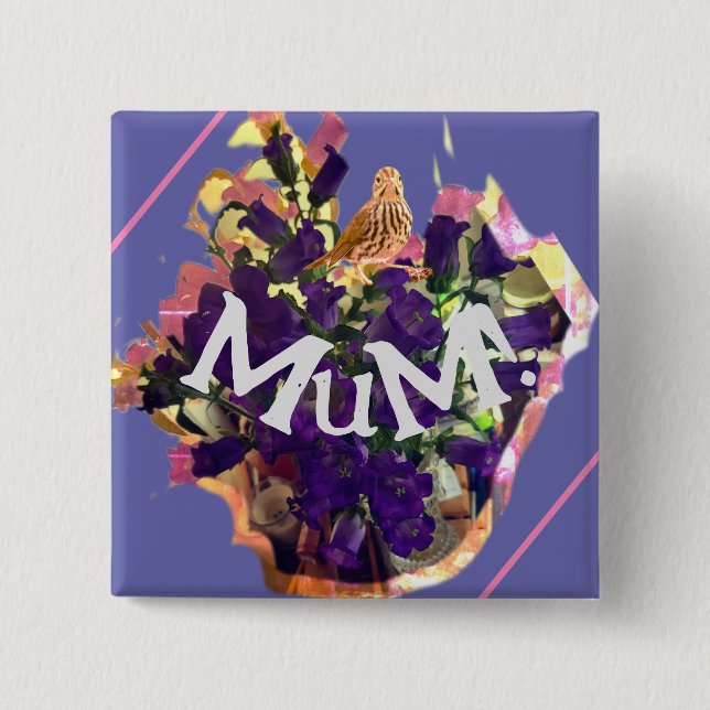 Purple Flowers 2 Inch Square Button (Front)