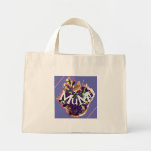 Purple Flowers and Bird Mini Tote Bag