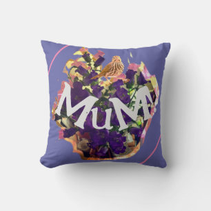 Purple Flowers and Bird Throw Pillow