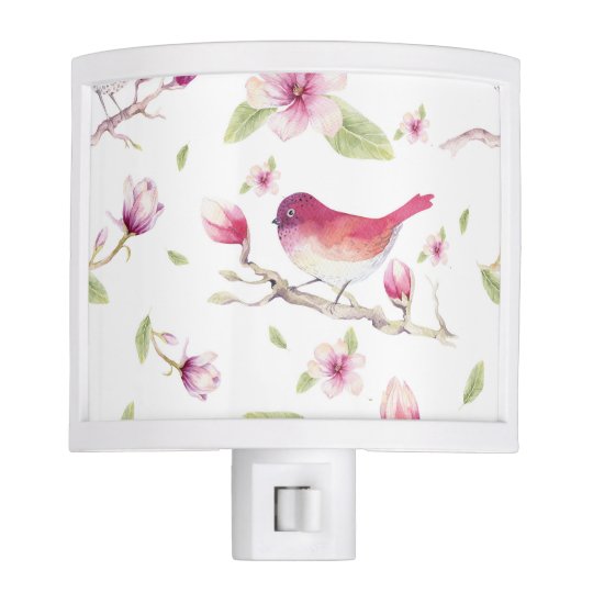 Purple Flowers And Birds Night Lite