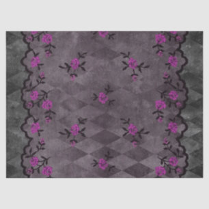 Purple Flowers and Black Faux Lace Decoupage Tissue Paper