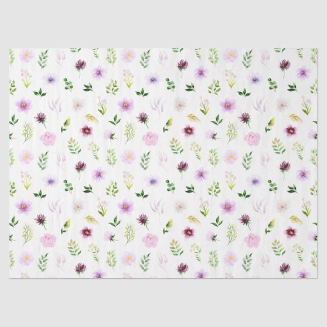 Purple Flowers and Foliage Pattern Tissue Paper (Front)