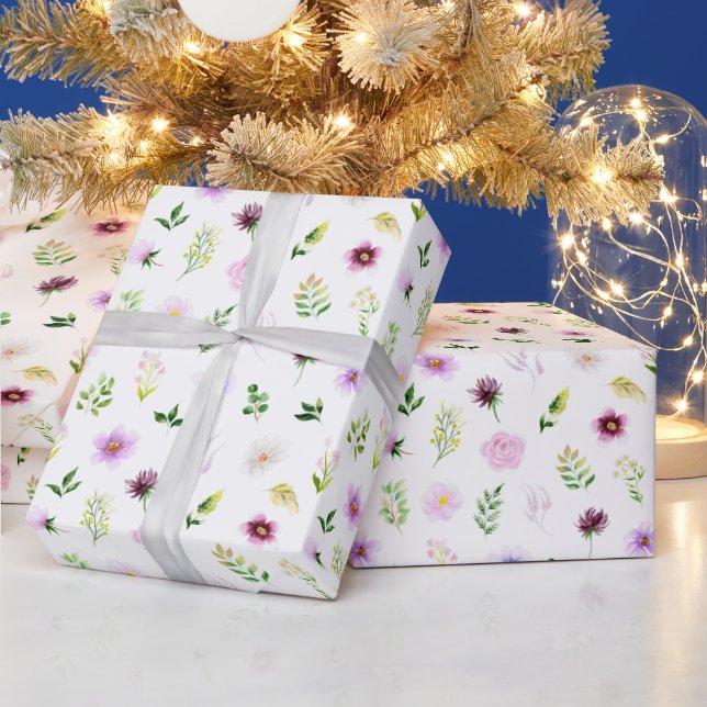 Purple Flowers and Foliage Pattern Wrapping Paper (Holidays)