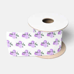 Purple Flowers and Greenery Pattern Satin Ribbon