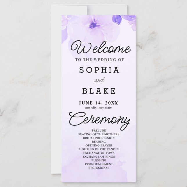 Purple Flowers and Greenery Purple Wedding Program (Front)